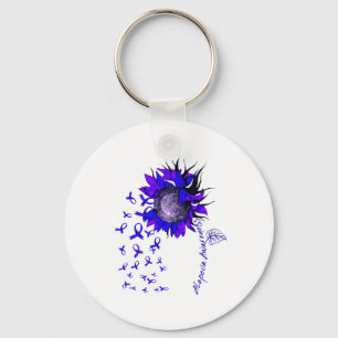 ALOPECIA Awareness Sunflower Blue Ribbon  Key Ring