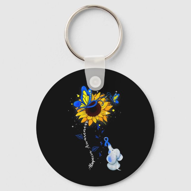 Alopecia Awareness Sunflower Elephant Men   Key Ring (Front)