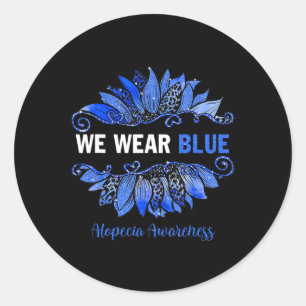 Alopecia Awareness We Wear Blue Sunflower Classic Round Sticker