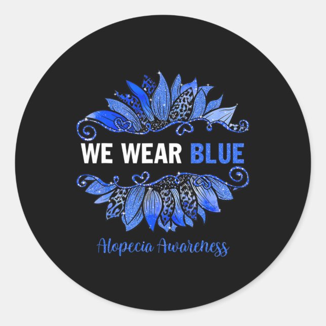 Alopecia Awareness We Wear Blue Sunflower  Classic Round Sticker (Front)