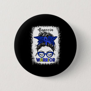 Alopecia Warrior Messy Bun Blue Ribbon Alopecia Aw 6 Cm Round Badge