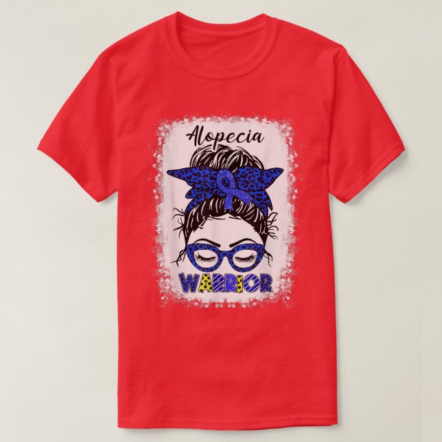 Alopecia Warrior Messy Bun Blue Ribbon Alopecia Aw T-Shirt (Design Front)