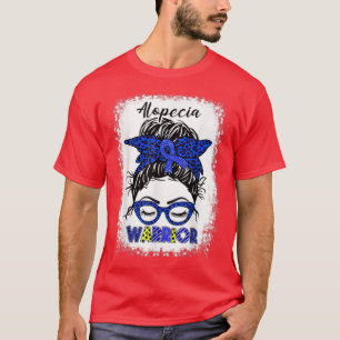 Alopecia Warrior Messy Bun Blue Ribbon Alopecia Aw T-Shirt