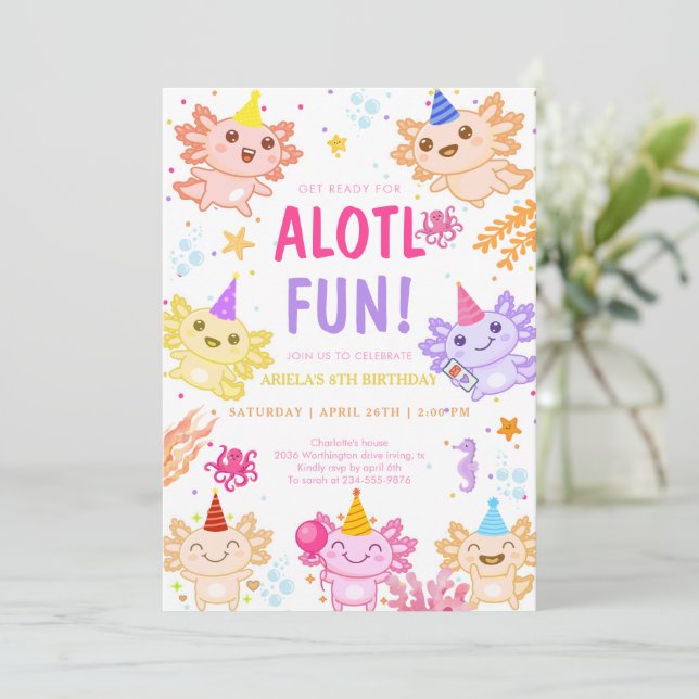 Alotl Fun Axolotl Under Sea Birthday Invitation (Standing Front)
