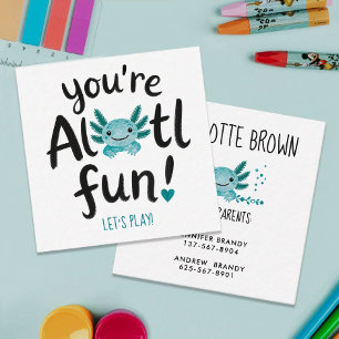 Alotl Fun Cute Blue Axolotl Play Date Kids Paint  Square Business Card