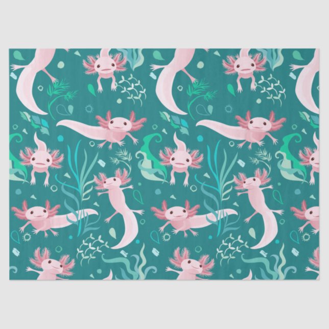 Alotta Pink Axolotls on Teal Tissue Paper (Front)