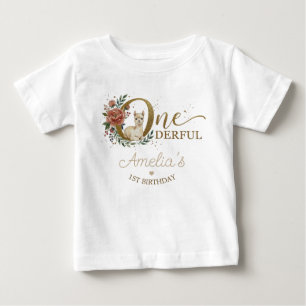Alpaca 1st Birthday Sweet Floral Boho Girl Baby T-Shirt