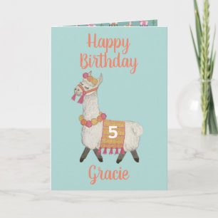 Alpaca 5th Birthday Card 