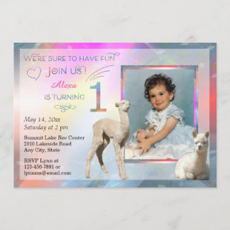 Alpaca Baby Girl 1st Birthday Party Invitations