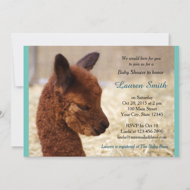 Alpaca Baby Shower Invitations Boy (Front)