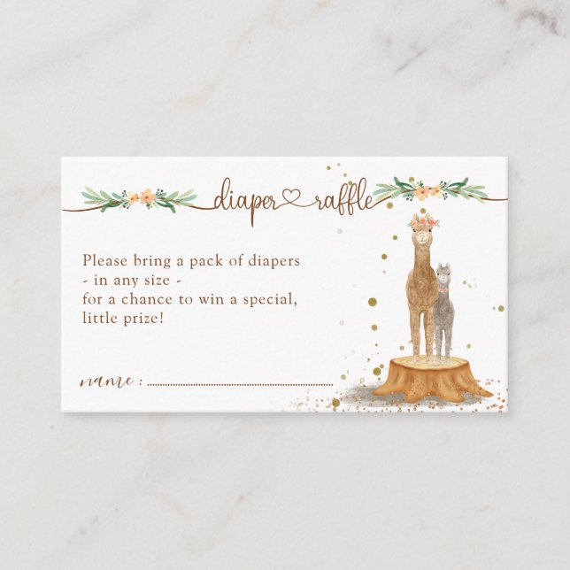 Alpaca Baby Shower New Mummy Diaper Raffle Enclosure Card (Front)
