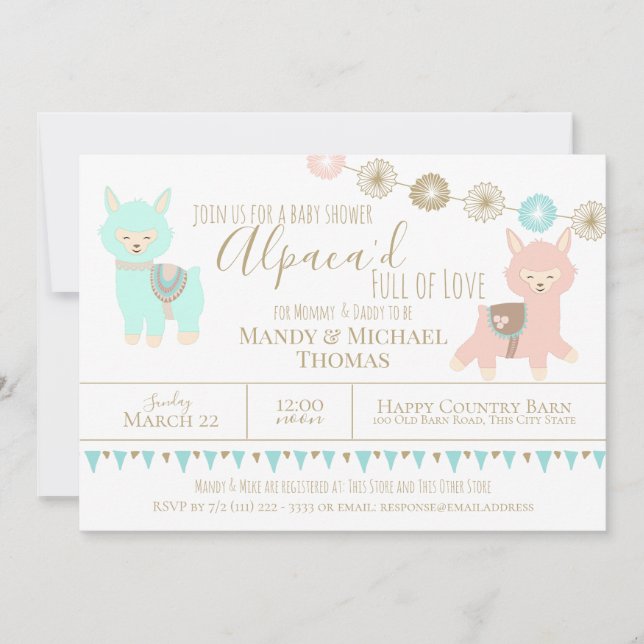 Alpaca Baby Shower Packed with Love Gender Neutral Invitation (Front)