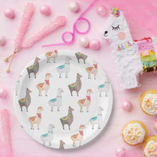 Alpaca Baby Shower Watercolor Llama Kids Party Paper Plate