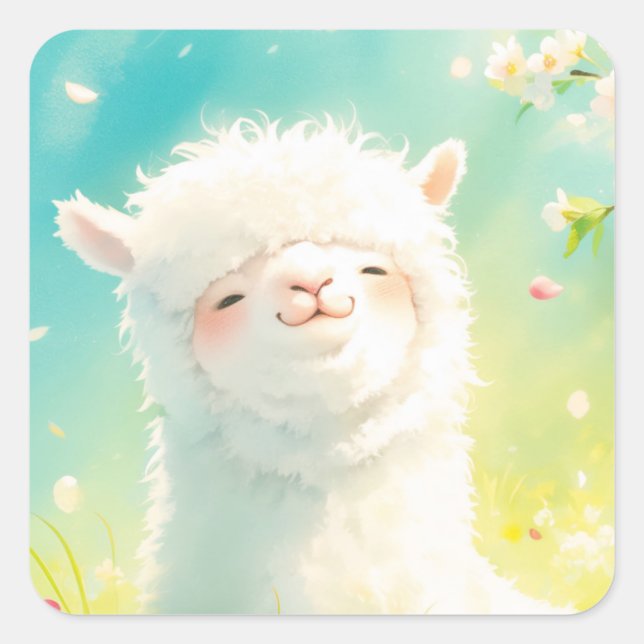 Alpaca Basking in the Floral Blooms Square Sticker (Front)