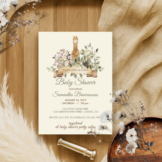 Alpaca Beige Baby Shower Invitation (Creator Uploaded)