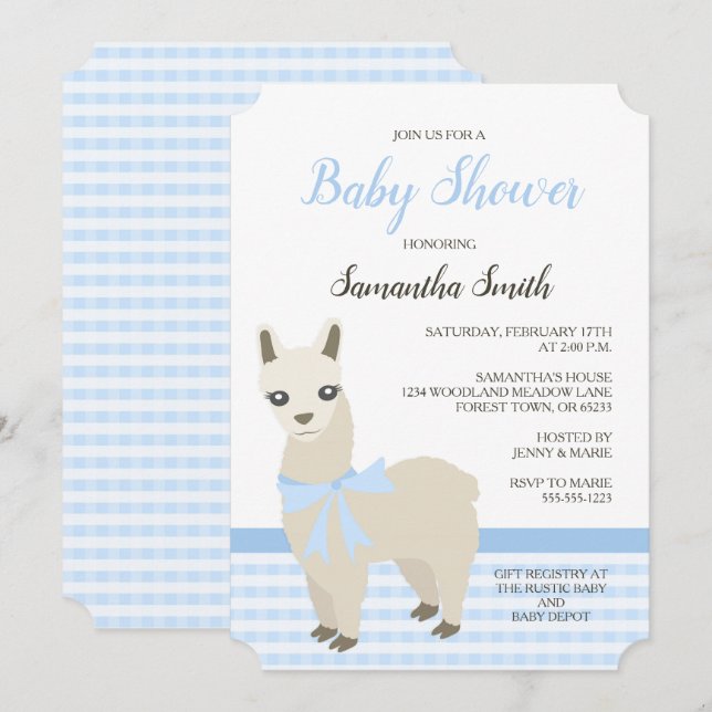 Alpaca Blue Baby Shower Invitation (Front/Back)