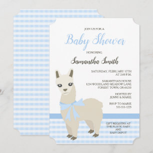 Alpaca Blue Baby Shower Invitation