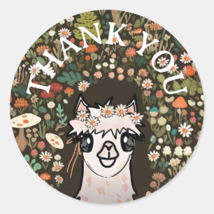 Alpaca Boho Daisy Birthday Classic Round Sticker