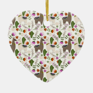 Alpaca Cactus Floral Pattern Animal Lover Ceramic Tree Decoration
