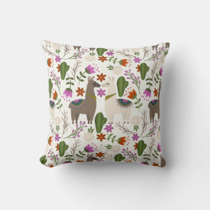 Alpaca Cactus Floral Pattern Animal Lover Cushion