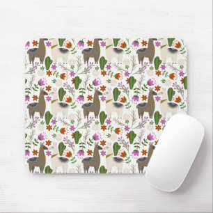 Alpaca Cactus Floral Pattern Animal Lover Mouse Mat