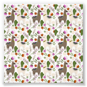Alpaca Cactus Floral Pattern Animal Lover Photo Print