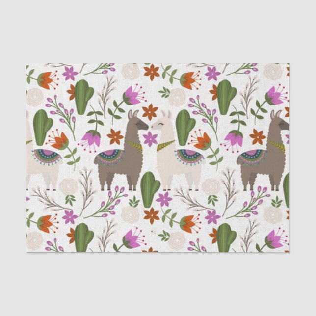 Alpaca Cactus Floral Pattern Animal Lover Tissue Paper (Front)