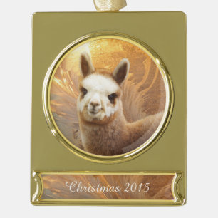 Alpaca Christmas Gold Plated Banner Ornament
