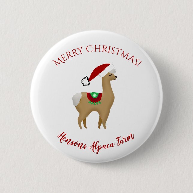 Alpaca Christmas Holiday Button (Front)