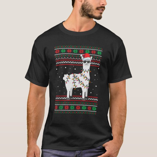Alpaca Christmas Lights Ugly Xmas Sweater Santa Ha (Front)