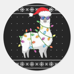 Alpaca Christmas Tree Funny Ugly Christmas Sweater Classic Round Sticker