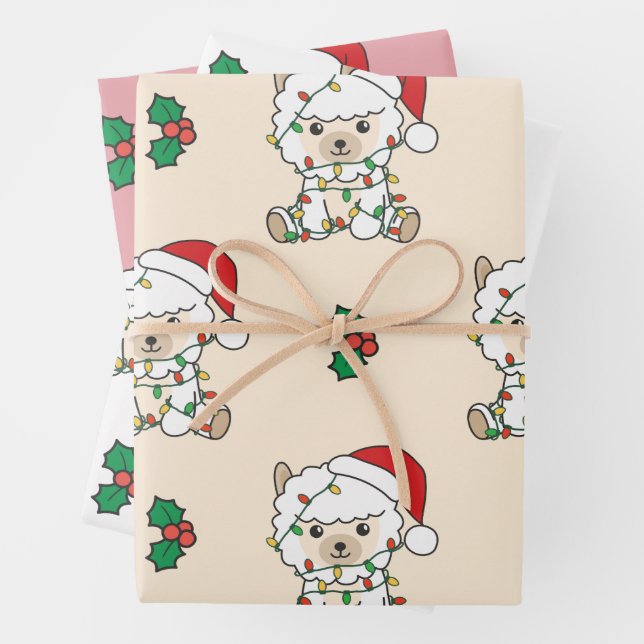 Alpaca Christmas Winter Animals Holiday Alpacas Wrapping Paper Sheet (In situ)