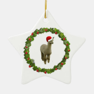 Alpaca Christmas Wreath Ceramic Tree Decoration