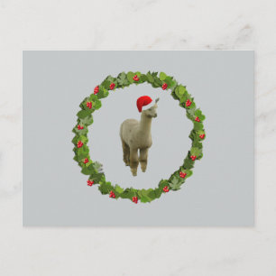 Alpaca Christmas Wreath Holiday Postcard