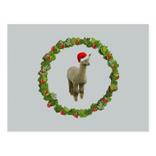 Alpaca Christmas Wreath Postcard