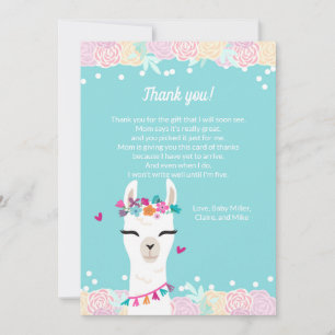 Alpaca Face Baby Shower Thank You Card