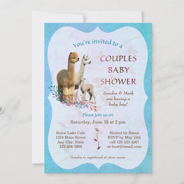 Alpaca Family Couples Baby Shower Invitation Boy (Front)