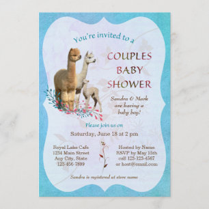Alpaca Family Couples Baby Shower Invitation Boy