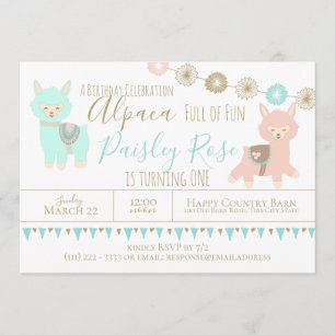 Alpaca First Birthday Packed with Fun Invitation