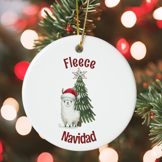 Alpaca Fleece Navidad Ceramic Tree Decoration (alpaca fleece navidad ornament front)