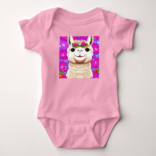 Alpaca Flowers Baby Bodysuit (Front)
