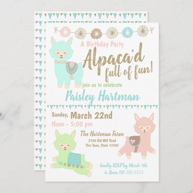Alpaca Full of Fun Birthday Party Invitation (Front/Back)