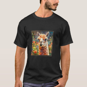 Alpaca Garden Flowers Painting Pet Mum Dad T-Shirt