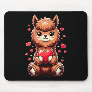Alpaca Holding Heart Valentine's Day Cute Llama Va Mouse Mat