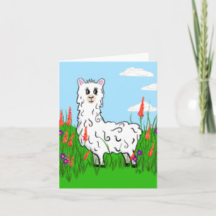 Alpaca in a field of Lupine Card
