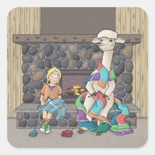 Alpaca Knitting Square Sticker