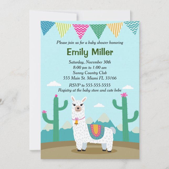 Alpaca Llama Baby Shower Invitation (Front)