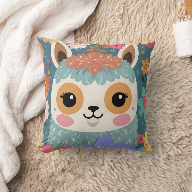 Alpaca LLama Cute Floral Pattern  Cushion (Blanket)