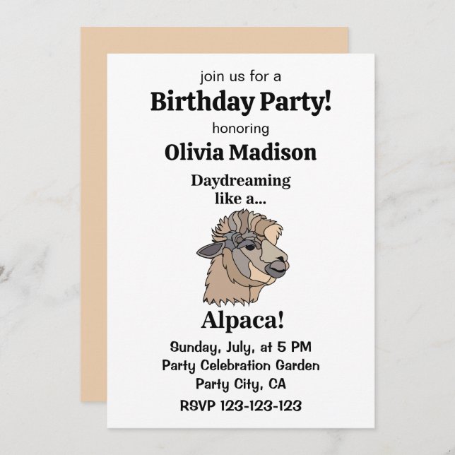 Alpaca Llama Funny Birthday Party Invitation (Front/Back)