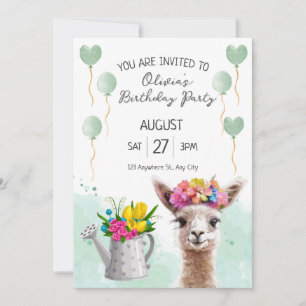 Alpaca llama Kid Birthday   Baby Shower Invitation